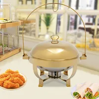 Plat de service de luxe doré 8L, ensemble de buffet en acier inoxydable, chauffe-plats rond pour événements haut de gamme, mariages, traiteurs et hôtels