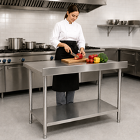 Table de travail en acier inoxydable 304 201 à double niveau, base ouverte, hauteur réglable, pour cuisine commerciale, sur mesure, pour restaurant