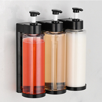 Distributeur de savon liquide double manuel mural en plastique pour salle de bain, design moderne, désinfectant pour les mains, gel douche/shampoing