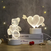 Lampes LED à Illusion 3D Créatives, Mini Lampe de Table de Bureau Chaleureuse en Acrylique de Dessin Animé avec USB, Veilleuses Décoratives