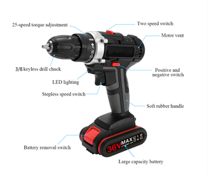 Portable Cordless Impact Drill Set Handheld Lithium Battery Straight Power <b>Tool</b> Keyless Variable for Industrial DIY OEM BNMJ Var - Product Image 5