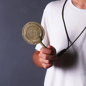 Mini Straw Fan Neck Hanging Woven Portable Wearable Fan For Tourists - Product Image 2
