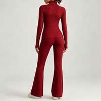 Ensemble de veste pour femme YIYI, veste à fermeture éclair intégrale avec col montant et trous pour les pouces, leggings évasés, ensembles de vêtements de sport grande taille pour femmes