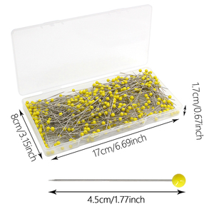 Aiguille <span class=keywords><strong>à</strong></span> coudre en acier avec 500 <span class=keywords><strong>épingle</strong></span>s droites <span class=keywords><strong>à</strong></span> <span class=keywords><strong>tête</strong></span> sphérique en <span class=keywords><strong>verre</strong></span> jaune - Product Image 2
