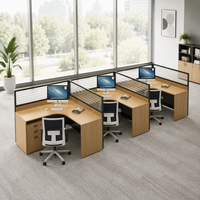 Bureau d'ordinateur en forme de L pour le télétravail avec cloison, poste de travail modulaire extensible et convertible en bois moderne pour centre d'appels