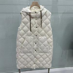 2025 automne/hiver nouvelle mode femmes à capuche diamant motif blanc vers le bas <span class=keywords><strong>mi</strong></span>-longueur à capuche veste hiver manteau gilets - Product Image 5