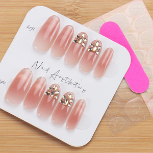 Ongles artificiels faits main, style haut de gamme <span class=keywords><strong>Pure</strong></span> Desire, dégradé rose <span class=keywords><strong>nude</strong></span>, effet œil de chat, élégants, extensions d'ongles ovales en gel UV blanc - Product Image 2