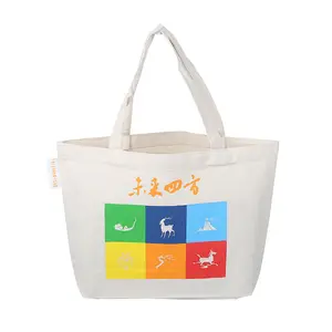 Eco Friendly crema Beige nero bianco riutilizzabile in cotone borsa della spesa in tela semplice Tote Bag con Logo per le donne a spalla drogheria