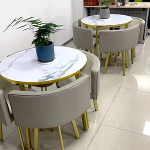 Ensemble de table à manger de luxe en métal doré Zxm Restaurant, table à manger avec 4 chaises à vendre - Product Image 6