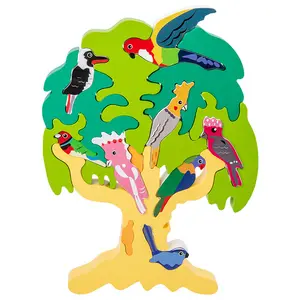 لغز شجرة الطيور DIY بها بنفسك ثلاثية الأبعاد بنة الأطفال التعليم المبكر تطوير الذكاء ألعاب خشبية