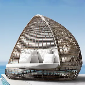 Элегантная круглая веревка для внутреннего дворика, плетеная дневная кровать, подсолнечник, уличная плетеная кровать, садовая мебель для бассейна