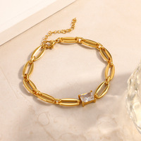 Bracelet chaîne à maillons unisexe tendance et minimaliste en acier inoxydable plaqué or véritable 18 carats, bijou de mode, cadeau, zircon, bracelets cachemiriens