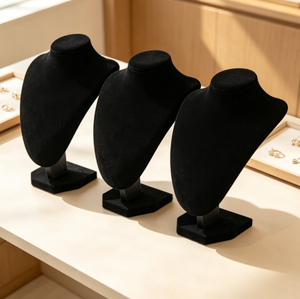 Busto de maniquí de terciopelo negro para exhibición de collares, soporte de modelo de cuello para joyería, para escaparates y mostradores, accesorios de exhibición, hecho en China - Product Image 5