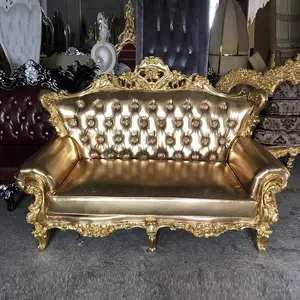Venta al por mayor trono oro boda sofá Silla de respaldo alto trono conjunto de lujo respaldo alto reina real barato rey trono sillas