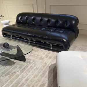 Conjunto de sofá de cuero genuino de estilo retro italiano de mediados de siglo, muebles de sala de estar de diseño <span class=keywords><strong>Soriana</strong></span>, diseño de hipopótamo de dientes de acero grande - Product Image 6