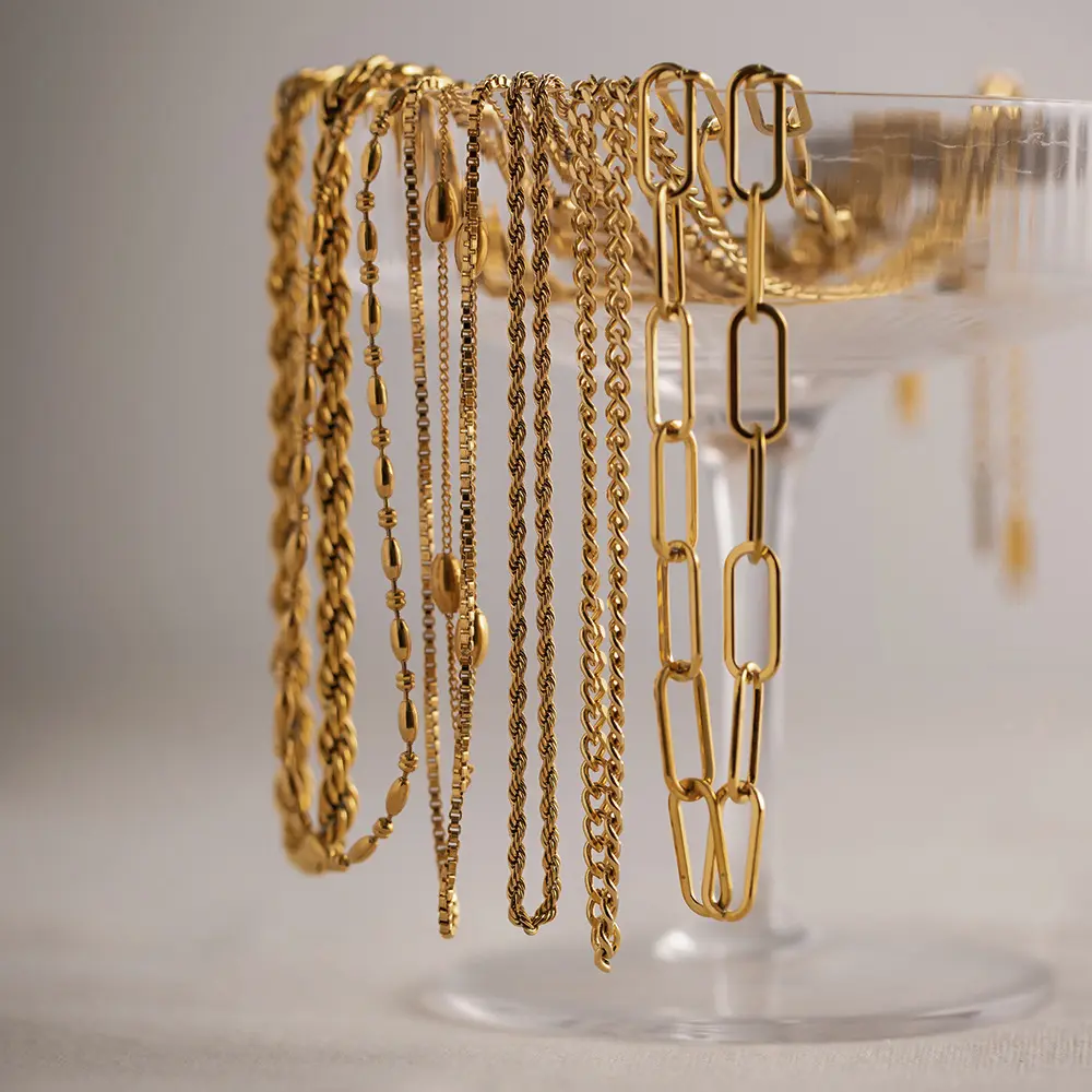 2022 18k gold plated stainless steel twist snack chain paper clip choker necklaces