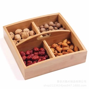 Bandeja cuadrada de madera maciza para refrigerios, 1 compartimento, caja de almacenamiento reutilizable para dulces y frutas, diseño moderno - Product Image 2