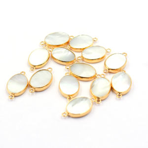 Conector de Plata de Ley 925 con Incrustaciones de Nácar Natural en Forma Ovalada, Chapado en Oro de 18K, Hecho a Mano para la Creación de Joyas - Product Image 4