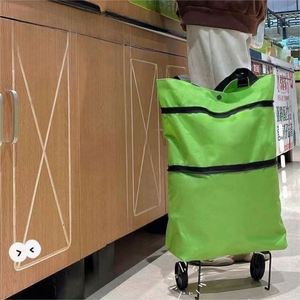 Folding Storage Bags <b>Trolley</b> Wheels <b>Foldable</b> Reusable Outdoor Grocery Bags Food Organizer Vegetables Durable Portable Minimalist - Product Image 1