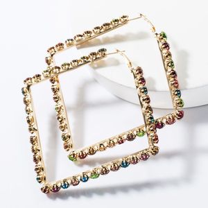 Nuovo stile Punk grande grande <span class=keywords><strong>argento</strong></span> placcato <span class=keywords><strong>orecchini</strong></span> a cerchio quadrati con diamante di cristallo - Product Image 4