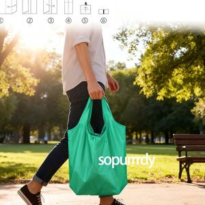 Custom Logo Reusable Grocery <b>Bag</b> Foldable Machine Washable Shopping Extra Large <b>Folding</b> <b>Bags</b> Totes Lightweight Polyester Fabric - Product Image 6