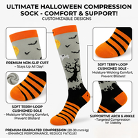 Chaussettes de compression personnalisées pour Halloween, pour femmes et hommes, à compression graduée 20-30 mmHg, hauteur genou, pour athlétisme, course à pied, infirmières, sport, chaussettes de compression