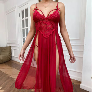 New Design <b>Perspective</b> Mesh Temptation Women's Sleepwear Sexy V-neck Two-Piece Nightwear - Product Image 1