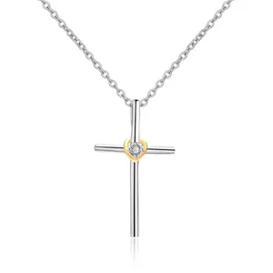 YaFeiNi New Arrival Women's Fashion Christian Cross CZ 925 Sterling Silver Pendant Necklace Jewelry