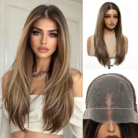 Perruque Lace Frontale Complète 13x6 en Soie Japonaise Légère, Raie Centrale, Cheveux Longs et Lisses Brun Foncé, Tendance, pour l'Export