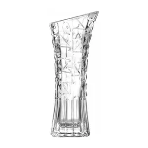 工厂供应桌面家居婚礼摆件12英寸透明切割水晶玻璃花瓶