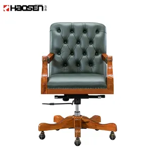 Luxuriöser ergonomischer klassischer Massivholz-Leder-Geschäftsführer Home Office-Sessel