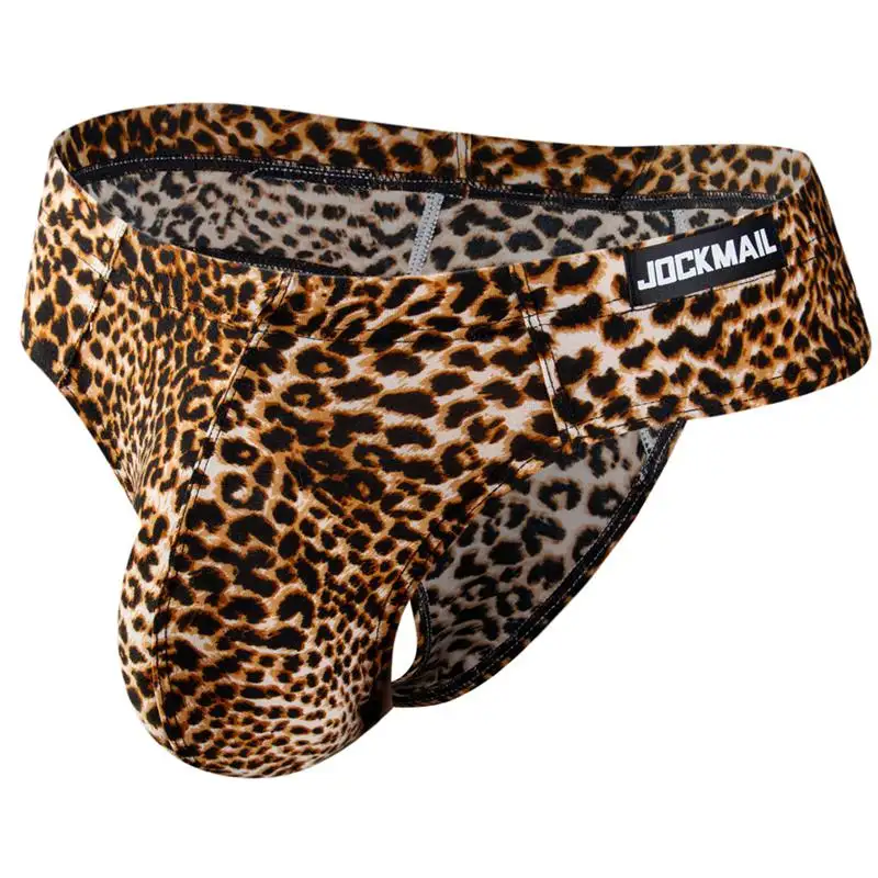 JOCKMAIL Printed Fashion Sexy Men's Underwear Leopard Print Gay Thong Microfiber breathable boxer briefs Boys' shorts