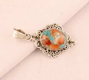 925 Sterling Silver Oyster Cuivre Turquoise Collier Pendentif pour Femmes À La Main Ovale Gemme Bohème Pendentif - Product Image 5