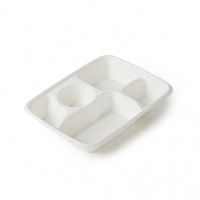 Assiette carrée biodégradable en bagasse blanche 350 ml avec 4/5/6 compartiments séparés, retournable, avec couvercle