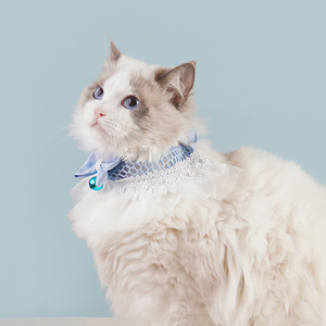 Lindo <span class=keywords><strong>collar</strong></span> decorativo de poliéster para gatos y perros con encaje de princesa azul y toalla de baba de campana con lazo - Product Image 5