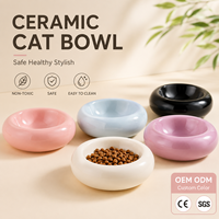 Mangkuk Keramik Bentuk Donat Lapis Kilap 15.5cm 200ml Mangkuk Makan Kucing Anjing Kecil Warna Logo Kustom Grosir OEM ODM