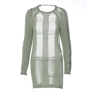 فستان نسائي جديد للربيع بأكمام طويلة وظهر مكشوف، فستان كاجوال مجوف، فستان نسائي قصير أنيق محبوك - Product Image 5