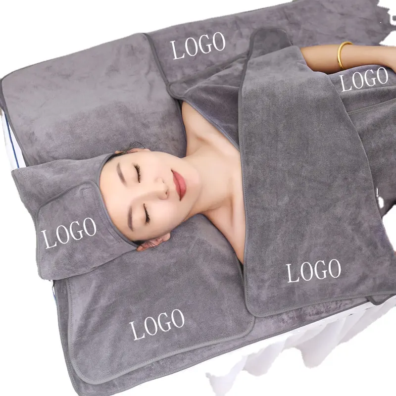 Großhandel Super Absorbent Salon Handtuch Set Wrap Mikro faser Haar Grau Beauty Handtücher Spa Kosmetiker Gesichts tuch