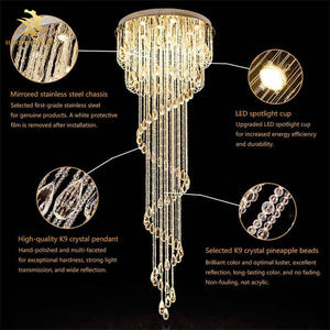 ホテルロビー ゴールデンクリスタルヴィラ 特大カスタムロングシャンデリア ユニークデザイン 高級シャンデリア - Product Image 4