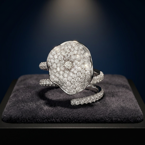 Elegant White Flower <b>Ring</b> with Sparkling Clear <b>Crystals</b> Silver Plated Floral Statement Adjustable Women Fashion Jewelry - Product Image 3
