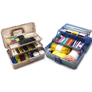 21803c तीन-परतों रंगीन चमक प्लास्टिक foldable कला उपकरण शिल्प और संभाल के साथ कॉस्मेटिक भंडारण बॉक्स आयोजक