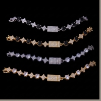 Bracelet Tennis en Fer avec Zircons Étoiles 6mm, Tendance Hip Hop Unisexe, Bijoux et Accessoires Populaires Transfrontaliers Europe États-Unis Dongguan