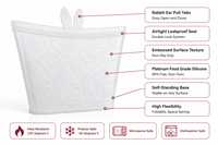 Sac de conservation alimentaire réutilisable en silicone personnalisé avec poignées en forme d'oreilles de lapin, étanche, compatible congélateur, sans BPA, pour la cuisine