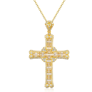 Collar Clásico de Compromiso con Colgante de Cruz y Diamante CVD Cultivado en Laboratorio, Chapado en Oro de 10K/14K/18K sobre Plata Personalizada, Cadena para Suéter, Regalo VS - Product Image 1