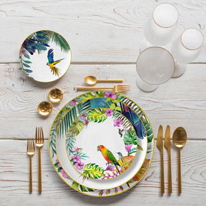 Tropical Rainforest 4pcs Plates <b>Dinnerware</b> Ceramic Bird and Plant Glazed Colored Ceramic Charger Plates Dinner Setsg - Product Image 4