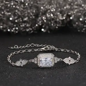 LZB04 RINNTIN gelang dapat diatur wanita, pemasok perhiasan perak murni 925 8A Premium, gelang zirkonia kubik untuk wanita