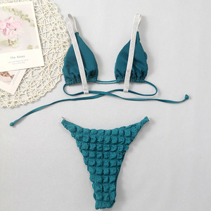 Traje de Baño de Dos Piezas para Mujer 2025, Sexy, con Cuello Halter, Cintura Baja, con Perlas, Transpirable y Antibacteriano - Product Image 4