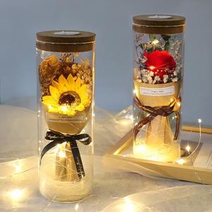 Festa della mamma/san valentino regalo di compleanno Gypsophila girasole rosa garofano Bouquet immortale <span class=keywords><strong>fiori</strong></span> <span class=keywords><strong>secchi</strong></span> conservato vaso di vetro - Product Image 2