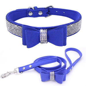 Yolen vente en gros <span class=keywords><strong>Amazoo</strong></span>, vente chaude de luxe en velours rose strass de haute qualité chat petit moyen chien laisse nœud papillon colliers pour animaux de compagnie - Product Image 4