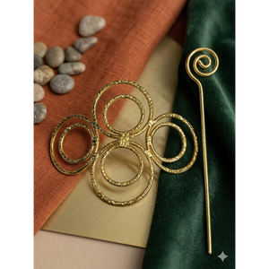 Barrette à cheveux géométrique dorée – Épingle à cheveux à cercles entrelacés martelés – Barrette minimaliste style bohème - Product Image 2